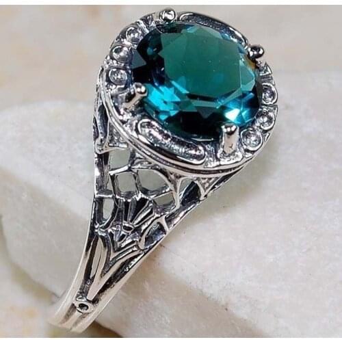 Womens Vintage 925 Thai Silver AAA Zircon Ring Engagement Wedding Gift Jewelry Ring Wholesale