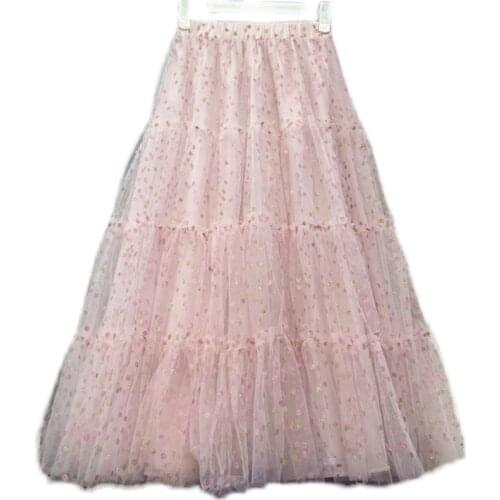 Long Mesk Skirts Women 2021 Summer New Heavy-Duty Gilding Colorful Dots Sequins Elastic High Waist Mid-Length Skirt Femme