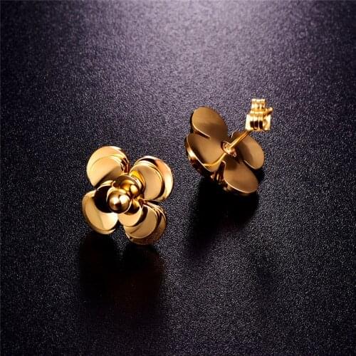 Martick Sweet Elegant Gold-color Earrings For Women Rose Gold-color FLower Cute Stud Earrings Best Jewelry Gift E158