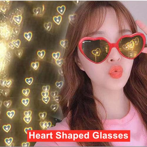 Heart-shaped Special Effect Glasses Lights Become Love Image Long-lasting Red Glasses Women Fashion Sunglasses 2021New Trendy