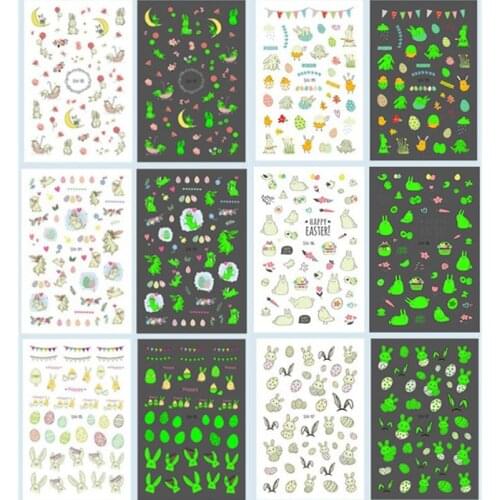 1 Pc Luminous Easter Nail Art Stickers for Kids Women Bunny Easter Egg Festive Nail Art 3D Nail Decal Manicure Decorations