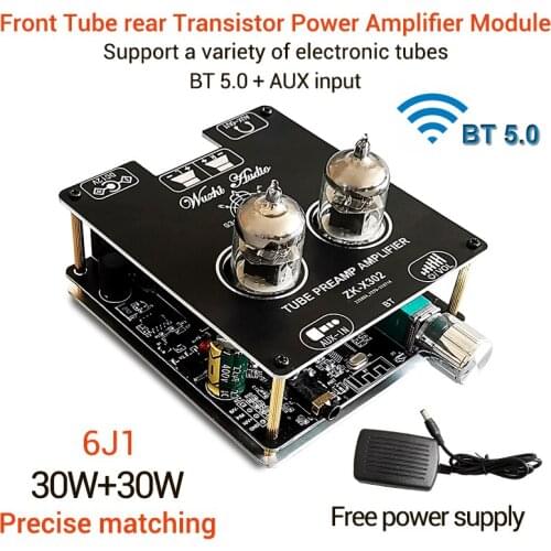 2*30W 6J1 Preamplifier Power Amplifiers HiFi Tube Preamp Stereo Bile Buffer Auido Bluetooth-Compatible Class AB Home Theater Amp