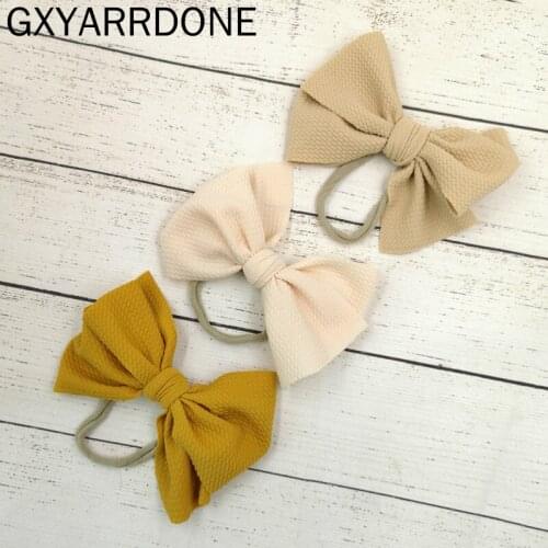 2020 Baby Girls Solid Bullet Fabric Hair Bow Headbands Kids Hair Bows Bandeau Bebe Fille Nylon Hair Band Kids Hair Accessories