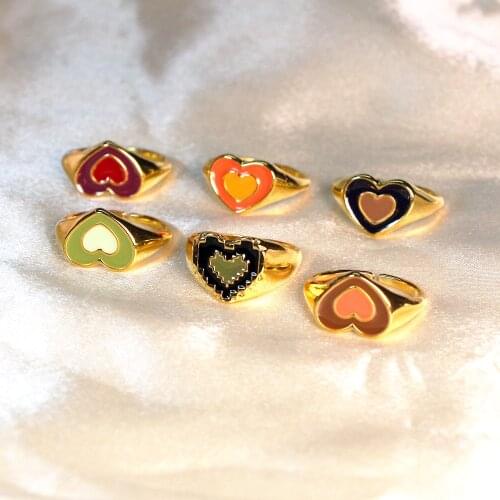2021 Trend Rings New Glossy Dripping Enamel Colorful Adjustable Love Heart Ring for Women Jewelry Gift Sets Wholesale