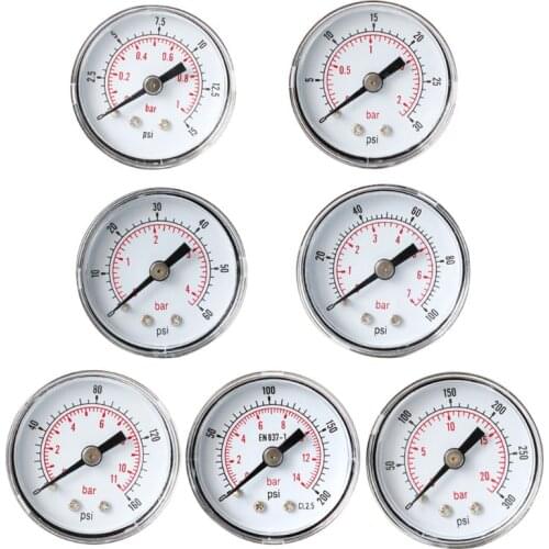 40mm 1/8 BSPT Rear Back Pressure Gauge 15,30,60.100,160,300 PSI & Bar for Air, Gas, Water, Fuel