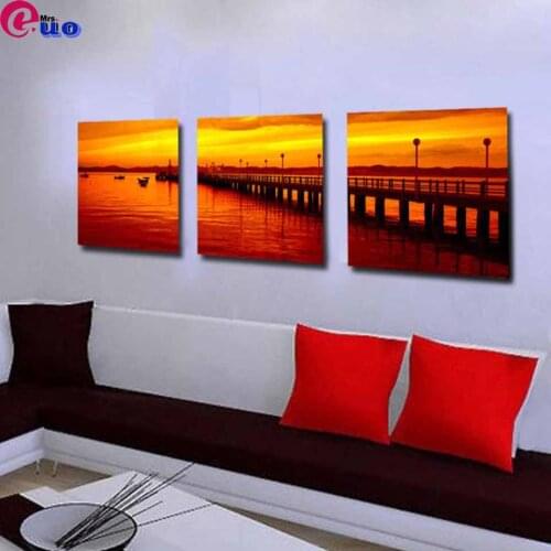 5D Diamond Painting Scenery Triptych,Boardwalk,Sunset,Embroidery Cross Stitch Rhinestone Mosaic Home Decor