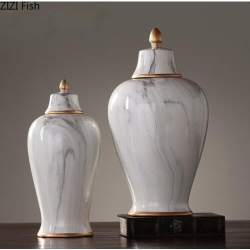 American Marbled Ceramic Storage Jar Vase Flower Arrangement Container Decoration Large Storage Jar Flower Vase Home Decoration