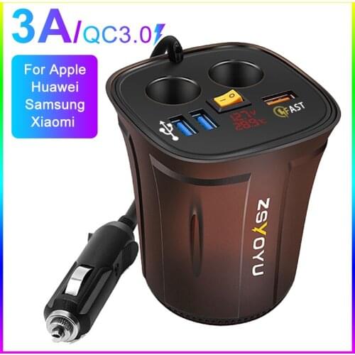 3 in 1 QC 3.0 Car Charger for cars USB Quick Charge Car Cigarette Lighter Adapter for Huawei iPhone Samsung Xiaomi Phone