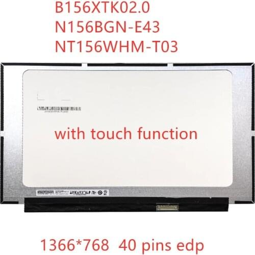 Free shipping lcd screen display panel B156XTK02.0 fit N156BGN-E43 NT156WHM-T03 EDP 40pin touch screen replacement 1366x768