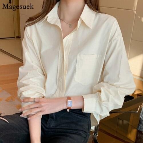 Blusas Long Sleeve Button Casual Tops Shirt White Yellow Bloluse Shirt New Spring Office Loose Solid Women Blouses Shirts 12861