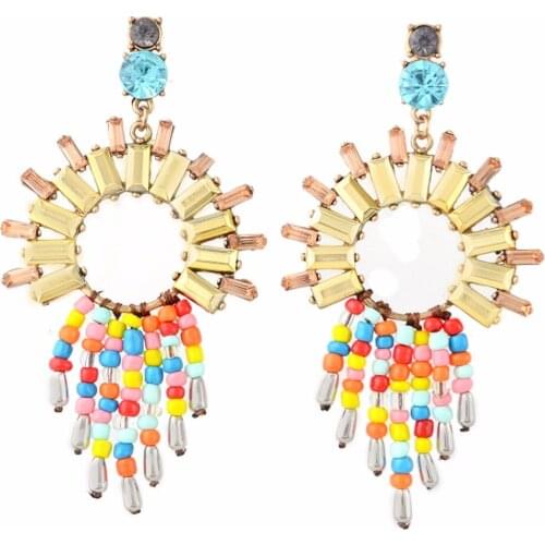 Bohemian Big Beaded Earrings Resin Crystal Gold Metal Drop Chandelier Statement Jhumka Earring Wholesale Festival India Jewelry