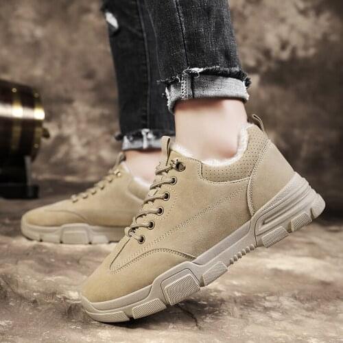 High Quality Fashion Winter Autumn Mens Boots Plush Lining for Warm Working Boots Lace Up Sneakers Round Toe Casual Shoes botas