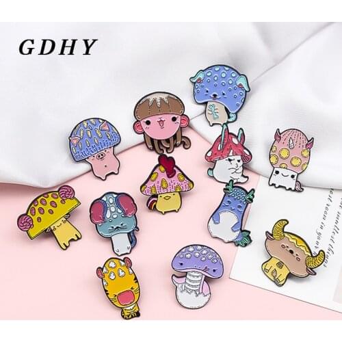 GDHY Cute Zodiac Animal Brooch Rat Tiger Rabbit Snake Sheep Dog Pig Mushroom head animal Enamel Pin Broche Badge Jewelry Gift