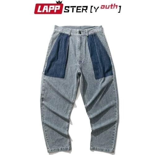 LAPPSTER-Youth Men Designer Patchwork Baggy Jeans Pants 2021 Mens Harajuku Y2k Streetwear Denim Trousers Male Vintage Jean Pants