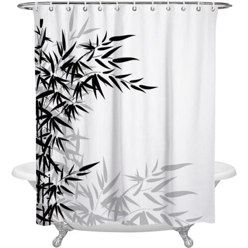 Black And White Bamboo Shower Curtain Home Bath Decorative Waterproof Polyester Fabric Bathroom Curtain