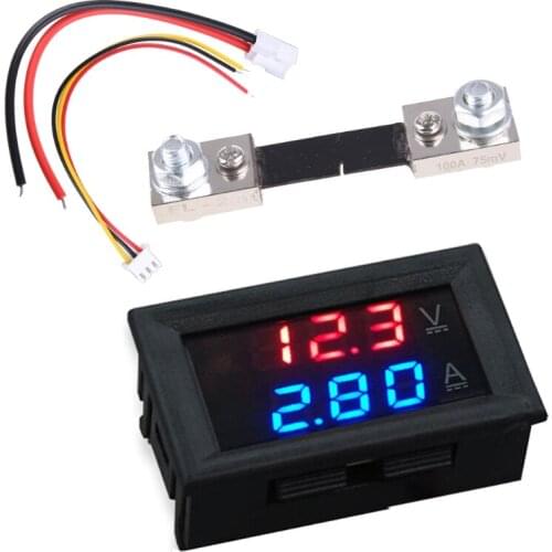 DC 100V 50A 100A Digital Dual Ammeter Display And Modified Voltmeter Automotive Voltage Test Meter Display Led Display