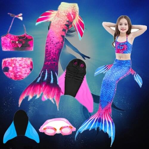 Kids Children Mermaid Tails for Swimming Mermaid tail with Monofin Girl Costumes Swimmable Swimsuit with Bikini Flipper for kids