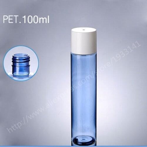 Hot sale 500pcs/lot 100ML blue PET plastic bottle with white cap, empty cosmetic packaging bottles, Essence bottle