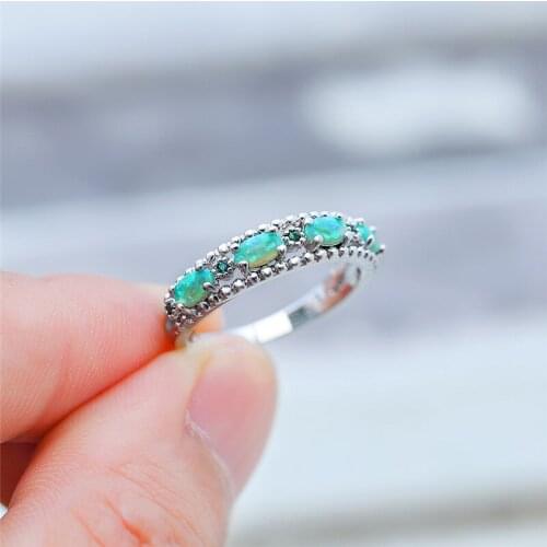 Small Round Stone Engagement Ring Cute Female White Blue Green Red Oval Opal Ring Boho Silver Color Wedding Band Rings For Women