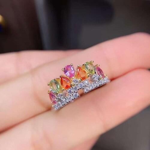 Natural Fancy Colored Sapphire Ring S925 Fine Fashion Wedding Luxurious Jewelry for Women Free Shipping MeibaPJFS