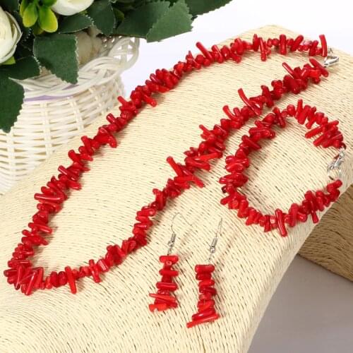 ZOSHI Vintage Irregular Coral Jewelry Sets Silver Plated Chocker Necklace Drop Earrings String Bracelet Wedding Bridal Set