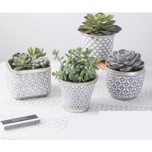 Creative Ceramic Pots Geometric Grain Cement Flower Simple Succulent Pot Container Planters Small Bonsai Pots Office Decor