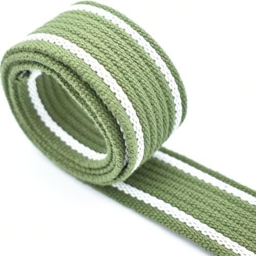 1.5'' Striped Webbing Green&White Soft Webbing Knit Tape Cotton Webbing Ribbon Trim 38mm Width Cotton Webbing for Dog Collar