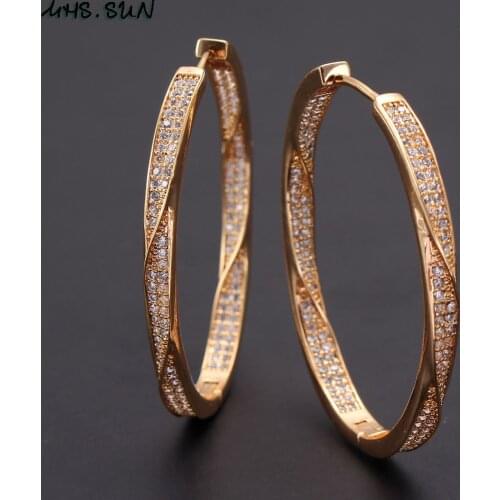 MHS.SUN fashion cubic zircon hoop earrings fashion women big circel cz crystal earrings simple round ear jewelry gift drop ship