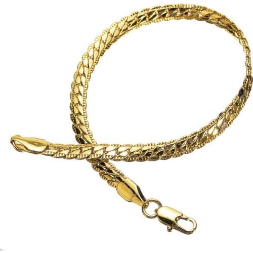 Fashion Men Gold Color Bracelet Flat Snake Bone Link Chain Classics Curb Hand Chain Hip Hop Party Daily Wear Jewelry For Women