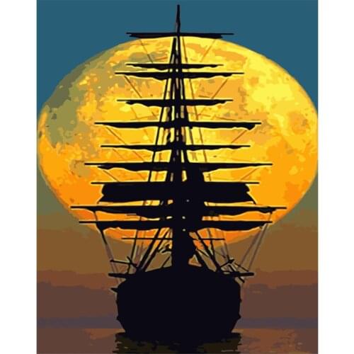 Moonlight Ghost Ship Scenery Painting By Numbers Picture Colouring Zero Basis HandPainted Oil Painting Unique Gift Home Decor