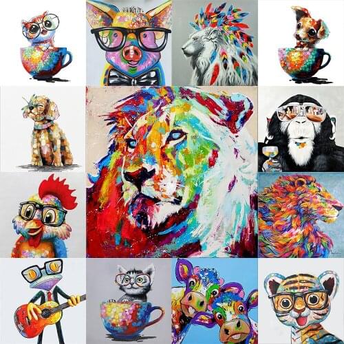 FSBCGT Animals Dog Cat Lion Tiger Cartoon Oil Painting By Numbers Kits Drawing On Canvas Acrylic Paint HandPainted Home Decor
