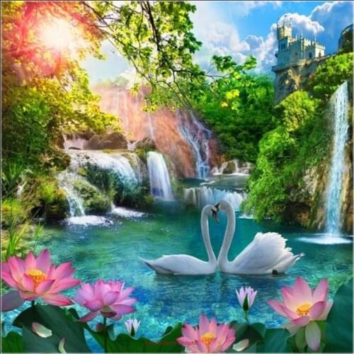 Embroidery Counted Cross Stitch Kits Needlework - Crafts 14 ct Aida DIY Arts Handmade Decor - Swan Waterfall
