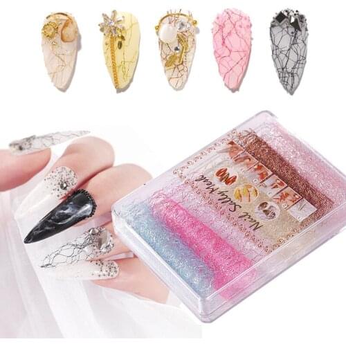 8 Colors 3D Mesh Nail Sticker Decal Delicate Brown Silver Gold Spider Net Line Slider On Nail Tape Nail Art Manicure