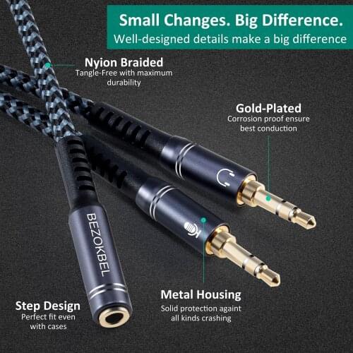 BEZOKABELSplitter Headphone for Computer 3.5mm Female to 2 Male 3.5mm Mic Audio Y Splitter Cable Headset to PC Adapter 3.5mm Aux