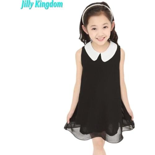 New Summer Girls Pleated Chiffon One-Piece Dress With Paillette Collar Children Colthes For Kids Baby 6colors