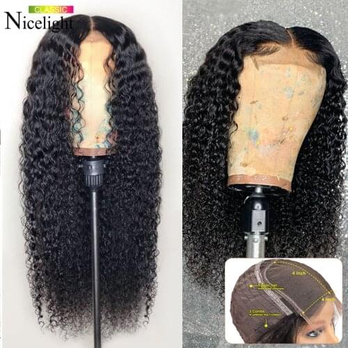 Nicelight 4x4 Lace Wigs Water Wave Closure Wigs 13x1x4 Middle Part Lace Wigs Brazilian Remy Hair Wig Pre-Plucked Human Hair Wigs