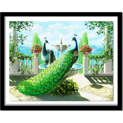 Full square diamond 5D DIY diamond embroidery Garden peacock diamond painting Cross Stitch Rhinestone home decoration CX