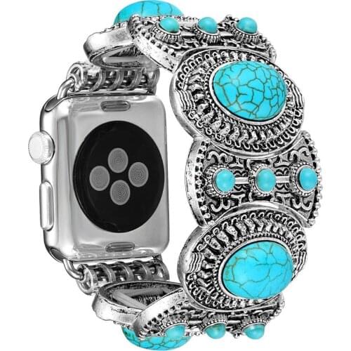 Retro Jewelry Strap for Apple Watch 44mm 40mm 42mm 38mm Band Turquoise Bracelet for iWatch Series 1 2 3 4 Watchbands Correa