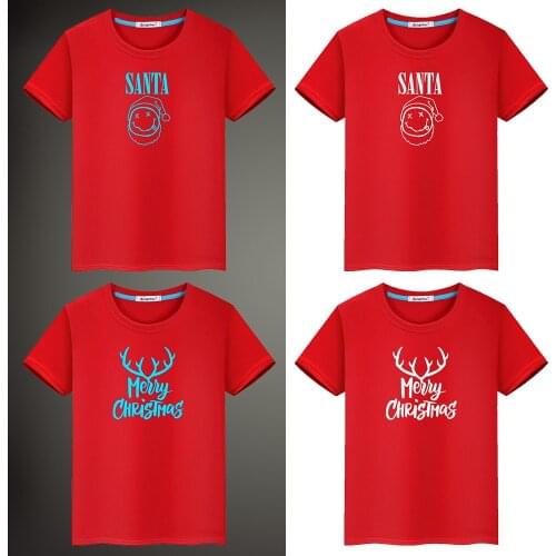 Christmas Cute Cartoon Fluorescent Luminous Kids T-shirt Cotton Santa Children T Shirt Tops Tee Christmas Family Clothes