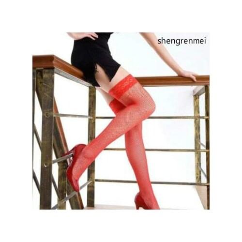 Shengrenmei Red Mesh Stockings Exotic Womens Lace Top Sheer Stay Up Thigh High Stockings Hot Sale Fishnet Pantyhose Mujer NEW
