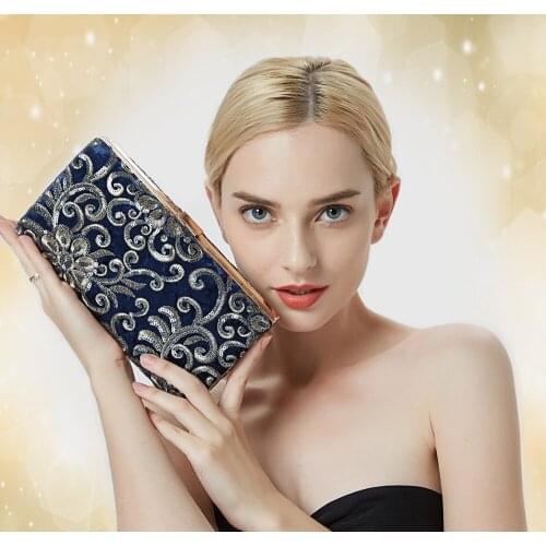 Printed Gold Embroidery Clutch Chain Shoulder Messenger Bag Rhinestones Lady Party Dinner Wedding Evening Bags WY138