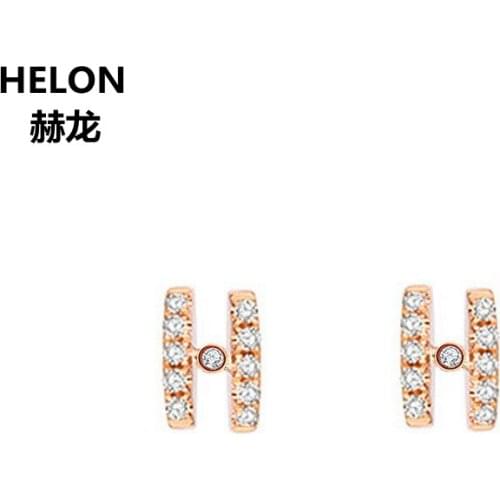 Solid 14k Rose Gold Natural Diamonds Stud Earrings Women Pendant Office Career Style Party Fine Jewelry Unique