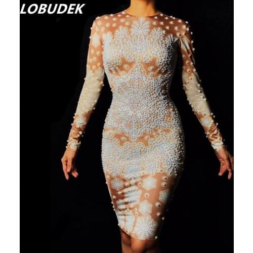 Crystals pearls Jumpsuit bodysuit Sparkly Rhinestones Sexy Stretch nightclub Women Costume Singer Party Celebration Outfit