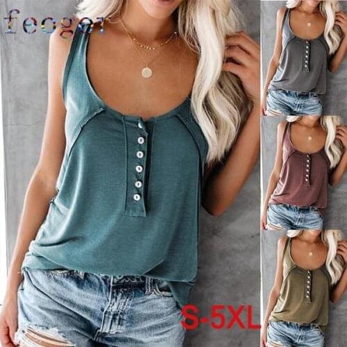 FEOGOR womens vest Baggy vest 2021 summer new womens sleeveless solid color low-neck casual vest top Sports vest Flimsy vest