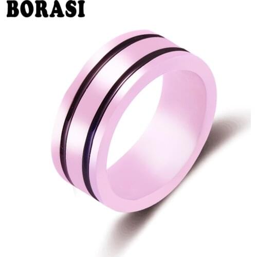 New 8mm Light Pink 2 Row Black Beautiful Hand Cut Ceramic Ring For Woman Top Quality Jewelry Without Scratches Woman Ring