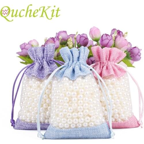 10Pcs Linen Drawstring Jewelry Packaging Pouch Grenadine Jewelry Cosmetic Packing Bags Drawstring Organza Bags Candy Wedding Bag