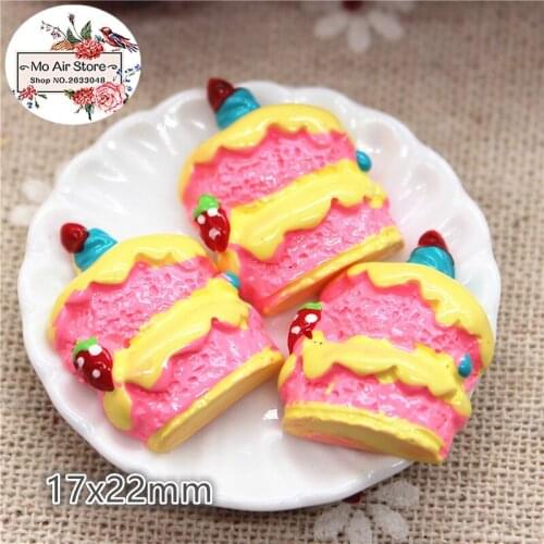 10pcs Resin pink cake Flat back Cabochon imitation food Art Supply Decoration Charm DIY Craft