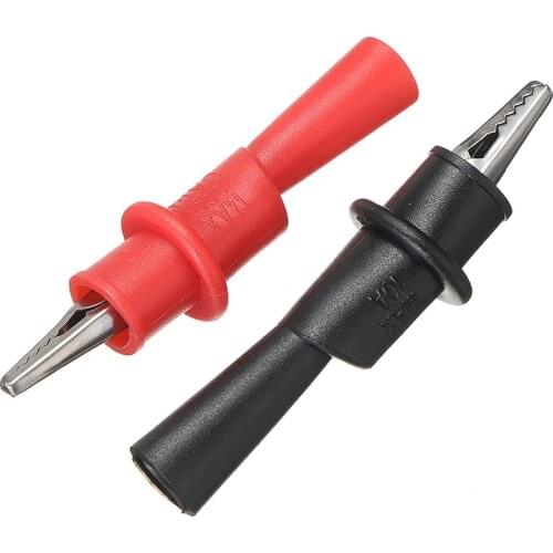 2pcs New Crocodile Clip Insulated MultiMeter Test Lead Meter Alligator Clip Crocodile Clamp Probe Red/Black