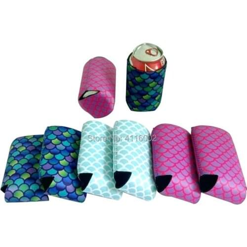 300pcs 10*13cm New Mermaid Slim Can Sleeves Can Neoprene Beverage Coolers With Bottom Beer Cup Cover Case