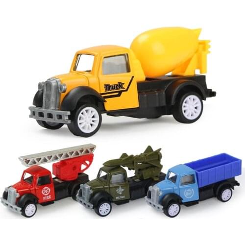 4PCS/Set Mini Alloy Car Model Diecast Pull Back Vehicles Metal Engine Police Military Fire Trucks Childrens Toy for Kids Boys